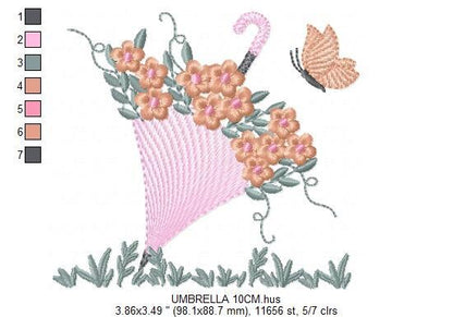 Umbrella with birds embroidery designs - Umbrella embroidery design machine embroidery pattern - Birds and Butterflies instant download pes