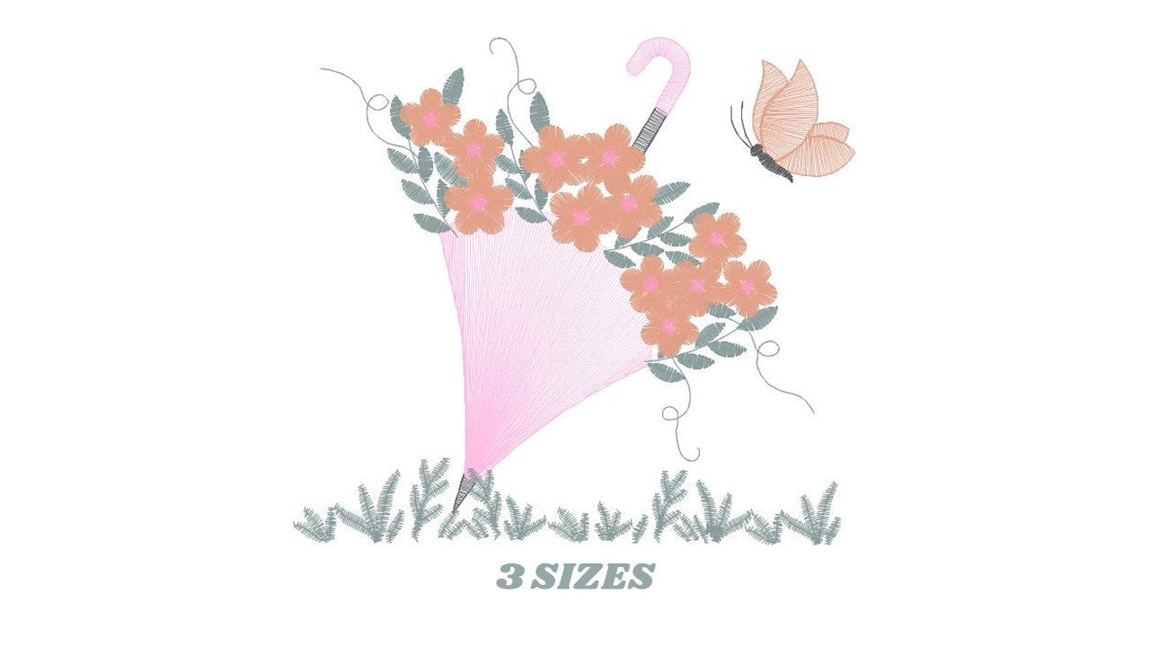 Umbrella with birds embroidery designs - Umbrella embroidery design machine embroidery pattern - Birds and Butterflies instant download pes