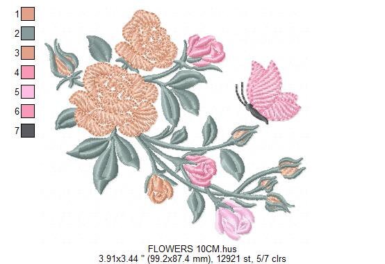 Butterfly embroidery design - Delicate Flowers embroidery designs machine embroidery pattern - Kitchen Towel embroidery file - pes download