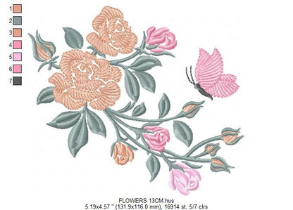 Butterfly embroidery design - Delicate Flowers embroidery designs machine embroidery pattern - Kitchen Towel embroidery file - pes download