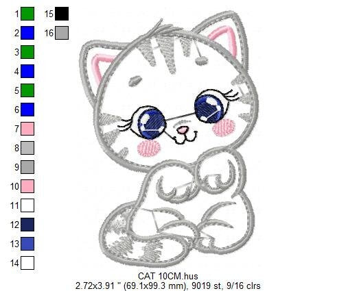 Cat embroidery design - Animal embroidery designs machine embroidery pattern - Kitten embroidery file - baby girl embroidery cat design