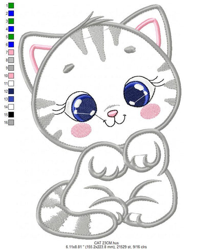 Cat embroidery design - Animal embroidery designs machine embroidery pattern - Kitten embroidery file - baby girl embroidery cat design