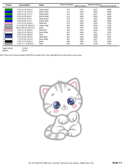 Cat embroidery design - Animal embroidery designs machine embroidery pattern - Kitten embroidery file - baby girl embroidery cat design