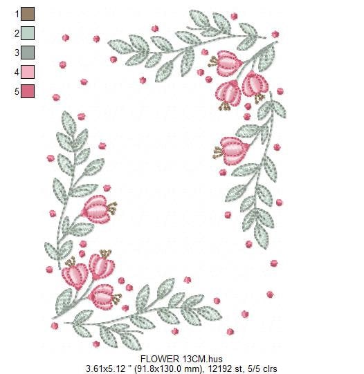 Flowers embroidery designs - Flower Frame embroidery design machine embroidery pattern - rose embroidery file - tea towel apron kitchen pes