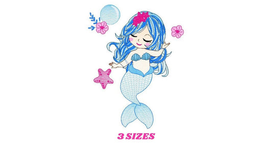 Mermaid embroidery designs - Sea Princess embroidery design machine embroidery pattern - Mermaid rippled design - Baby Girl embroidery file