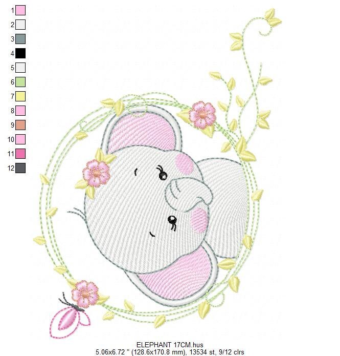 Elephant embroidery designs -  Animal embroidery design machine embroidery pattern - Baby girl embroidery file - instant download Flowers Marcia Embroidery