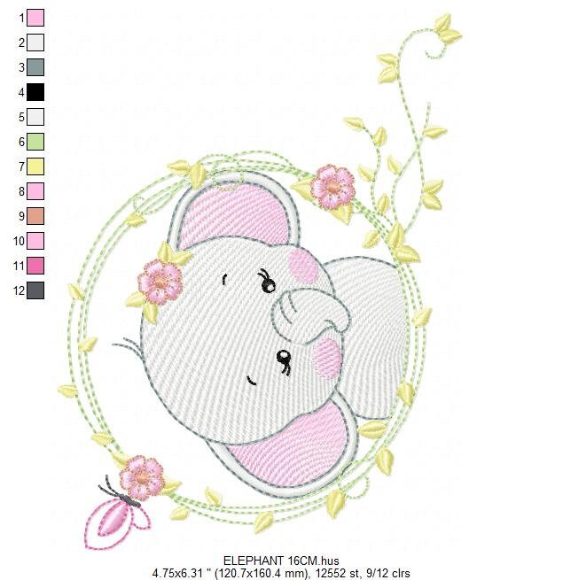 Elephant embroidery designs -  Animal embroidery design machine embroidery pattern - Baby girl embroidery file - instant download Flowers Marcia Embroidery