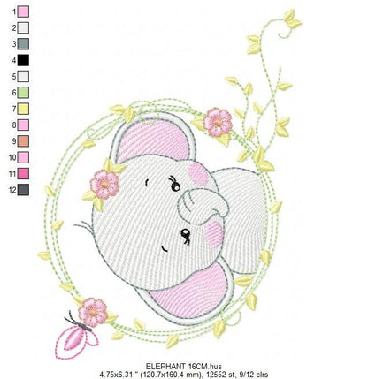 Elephant embroidery designs -  Animal embroidery design machine embroidery pattern - Baby girl embroidery file - instant download Flowers Marcia Embroidery