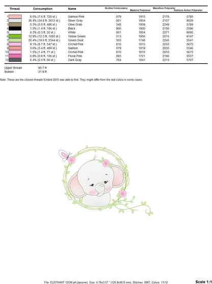 Elephant embroidery designs -  Animal embroidery design machine embroidery pattern - Baby girl embroidery file - instant download Flowers Marcia Embroidery