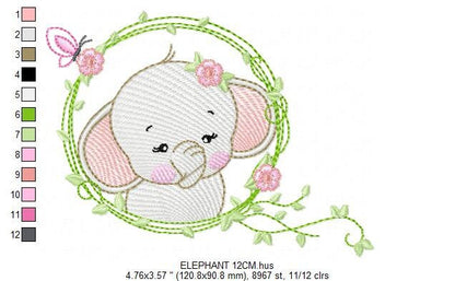 Elephant embroidery designs -  Animal embroidery design machine embroidery pattern - Baby girl embroidery file - instant download Flowers Marcia Embroidery