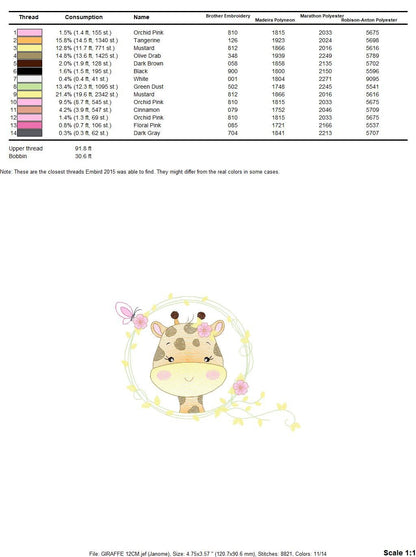 Giraffe embroidery designs - Safari animals embroidery design machine embroidery pattern - Baby girl embroidery file - instant download pes