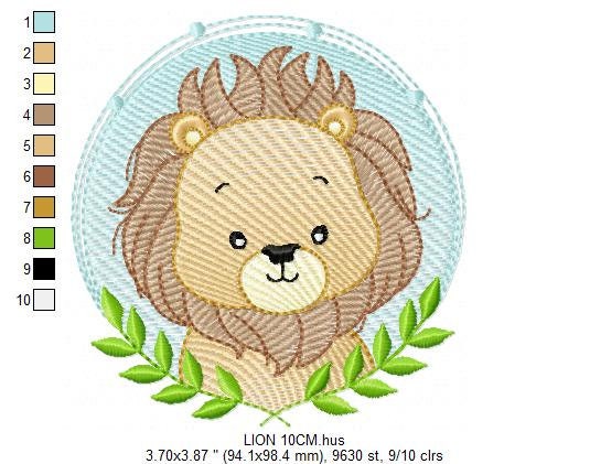 Lion face embroidery designs - Lion with laurel frame machine embroidery pattern - Safari wild animal file - Instant digital download pes Marcia Embroidery