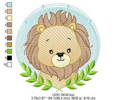 Lion face embroidery designs - Lion with laurel frame machine embroidery pattern - Safari wild animal file - Instant digital download pes Marcia Embroidery