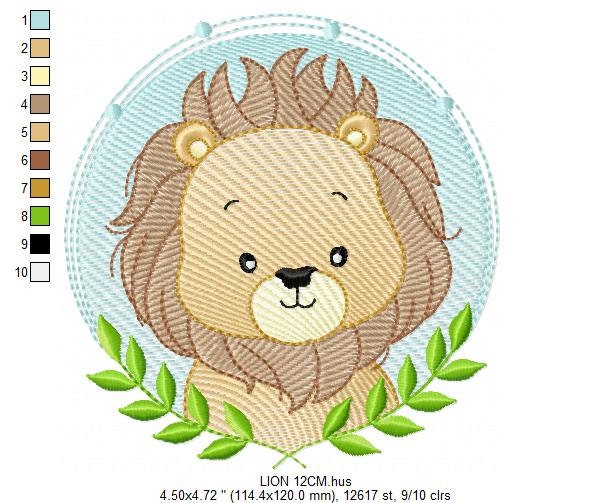 Lion face embroidery designs - Lion with laurel frame machine embroidery pattern - Safari wild animal file - Instant digital download pes Marcia Embroidery