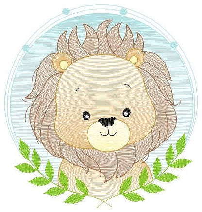 Lion face embroidery designs - Lion with laurel frame machine embroidery pattern - Safari wild animal file - Instant digital download pes Marcia Embroidery