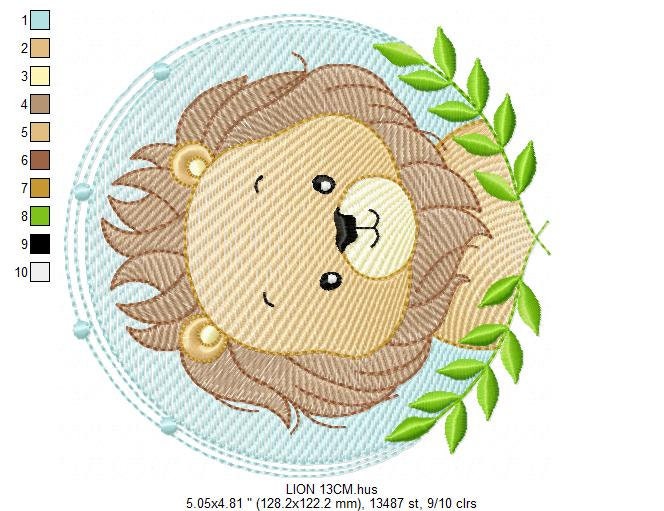 Lion face embroidery designs - Lion with laurel frame machine embroidery pattern - Safari wild animal file - Instant digital download pes Marcia Embroidery