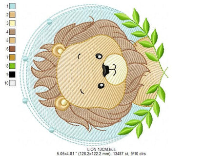Lion face embroidery designs - Lion with laurel frame machine embroidery pattern - Safari wild animal file - Instant digital download pes Marcia Embroidery