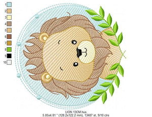 Lion face embroidery designs - Lion embroidery design machine embroidery pattern - Safari embroidery file - Laurel frame embroidery download