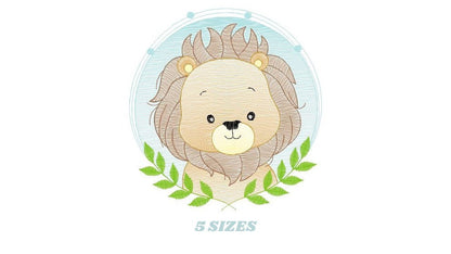 Lion face embroidery designs - Lion with laurel frame machine embroidery pattern - Safari wild animal file - Instant digital download pes Marcia Embroidery