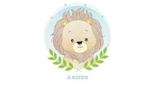 Lion face embroidery designs - Lion with laurel frame machine embroidery pattern - Safari wild animal file - Instant digital download pes