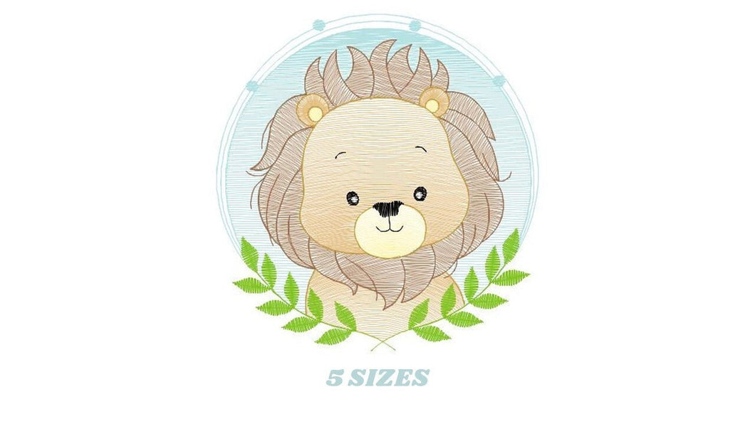 Lion face embroidery designs - Lion embroidery design machine embroidery pattern - Safari embroidery file - Laurel frame embroidery download