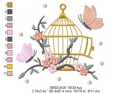 Bird embroidery designs - Birdcage embroidery design machine embroidery pattern - instant download - Birds and Butterflies instant download Marcia Embroidery