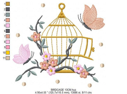 Bird embroidery designs - Birdcage embroidery design machine embroidery pattern - instant download - Birds and Butterflies instant download Marcia Embroidery
