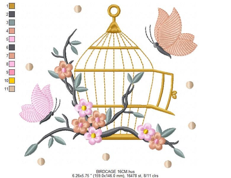 Bird embroidery designs - Birdcage embroidery design machine embroidery pattern - instant download - Birds and Butterflies instant download Marcia Embroidery