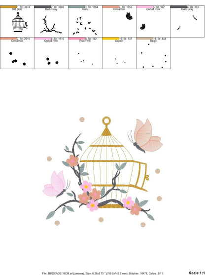 Bird embroidery designs - Birdcage embroidery design machine embroidery pattern - instant download - Birds and Butterflies instant download Marcia Embroidery