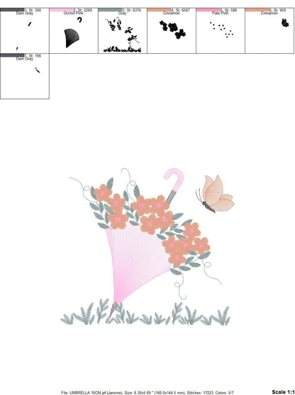 Umbrella with birds embroidery designs - Umbrella embroidery design machine embroidery pattern - Birds and Butterflies instant download pes