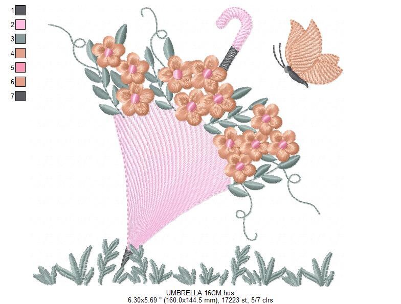 Umbrella with birds embroidery designs - Umbrella embroidery design machine embroidery pattern - Birds and Butterflies instant download pes