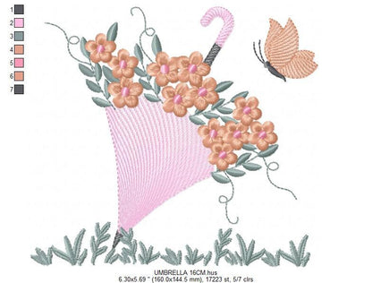 Umbrella with birds embroidery designs - Umbrella embroidery design machine embroidery pattern - Birds and Butterflies instant download pes