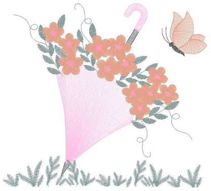 Umbrella with birds embroidery designs - Umbrella embroidery design machine embroidery pattern - Birds and Butterflies instant download pes