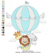 Load image into Gallery viewer, Animal embroidery designs - Hot air balloon embroidery design machine embroidery pattern - Safari embroidery file - Elephant Giraffe Fox pes
