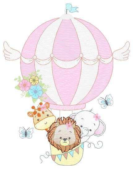 Animal embroidery designs - Hot air balloon embroidery design machine embroidery pattern - Safari embroidery file - Elephant Giraffe Fox pes
