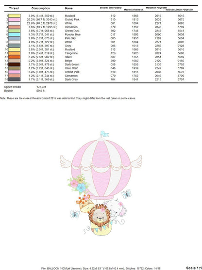 Animal embroidery designs - Hot air balloon embroidery design machine embroidery pattern - Safari embroidery file - Elephant Giraffe Fox pes