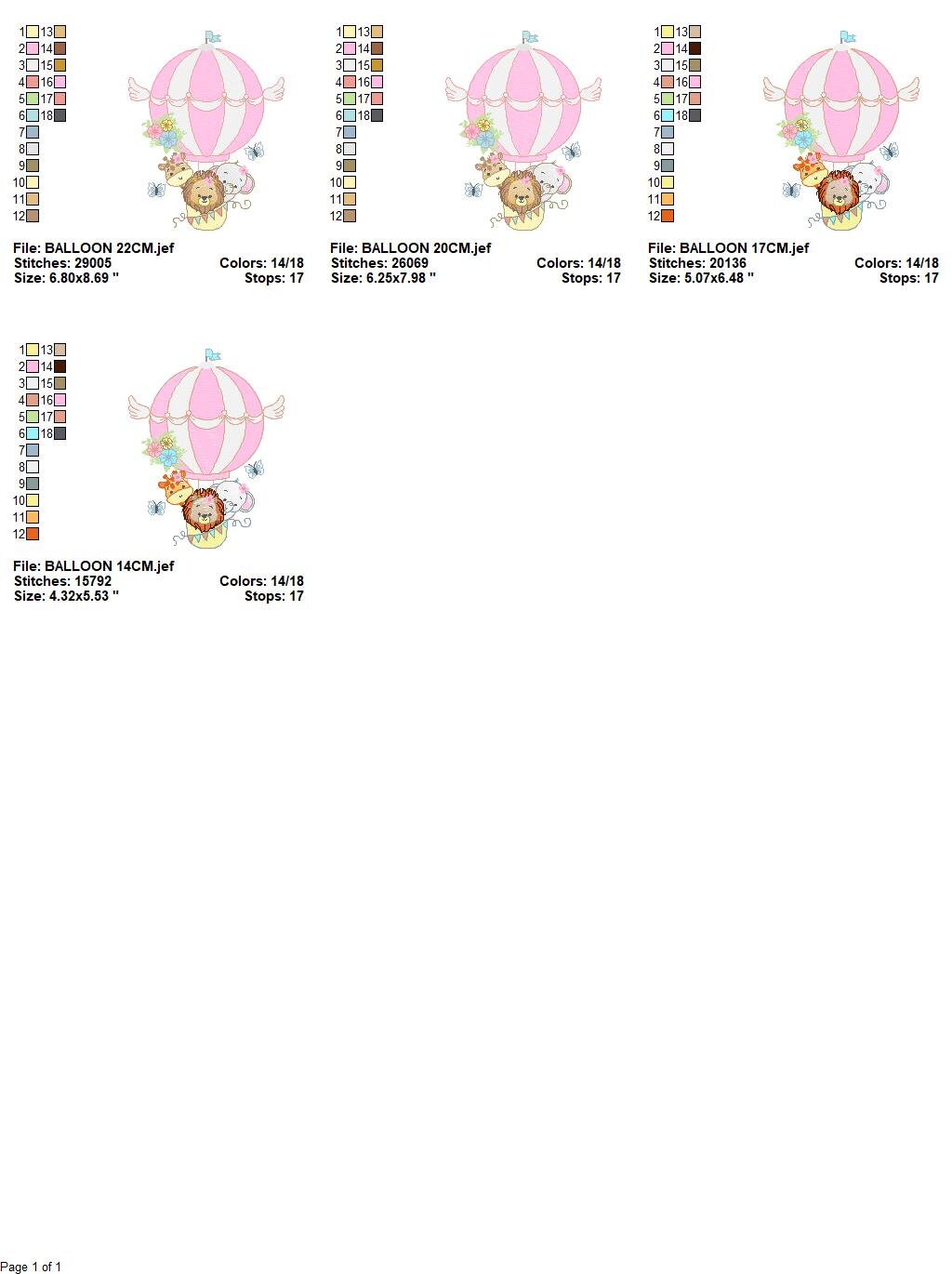 Animal embroidery designs - Hot air balloon embroidery design machine embroidery pattern - Safari embroidery file - Elephant Giraffe Fox pes