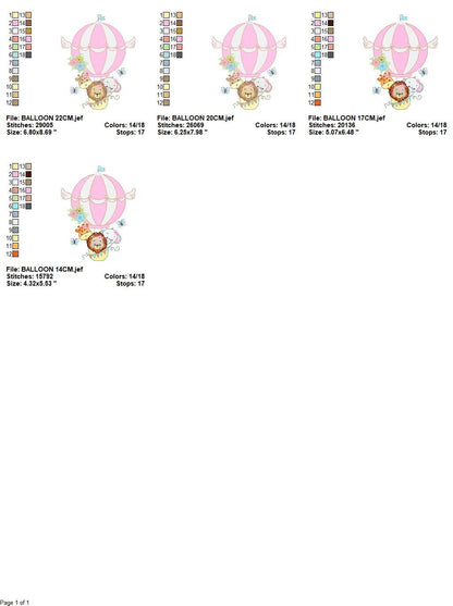 Animal embroidery designs - Hot air balloon embroidery design machine embroidery pattern - Safari embroidery file - Elephant Giraffe Fox pes