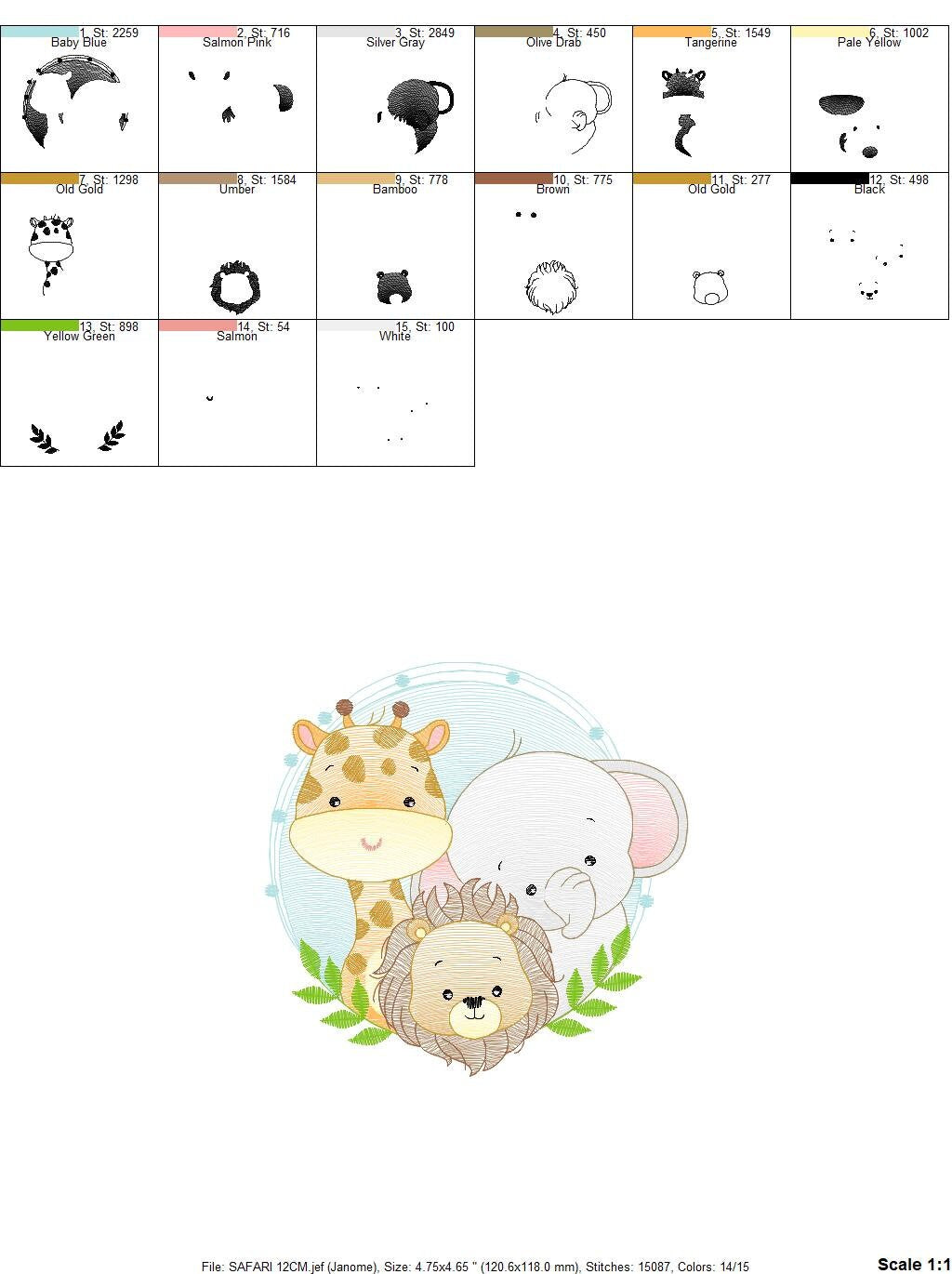 Safari Animals embroidery designs - Lion embroidery design machine embroidery pattern - Giraffe embroidery - Elephant embroidery download