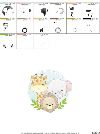Safari Animals embroidery designs - Lion embroidery design machine embroidery pattern - Giraffe embroidery - Elephant embroidery download