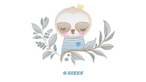 Sloth embroidery designs - Baby boy embroidery design machine embroidery pattern - Sloth with leaves embroidery file - digital download pes