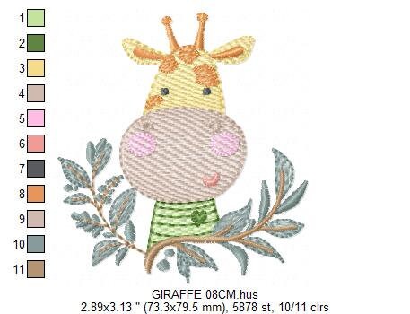 Giraffe with leaves embroidery design - Safari Wild Animal embroidery designs machine embroidery pattern - Instant digital download pes jef Marcia Embroidery