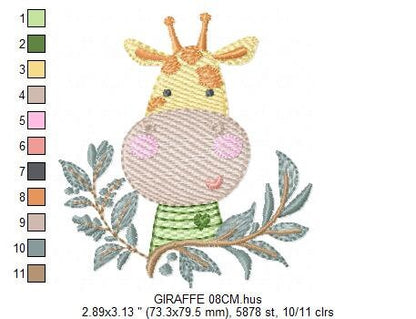 Giraffe with leaves embroidery design - Safari Wild Animal embroidery designs machine embroidery pattern - Instant digital download pes jef Marcia Embroidery