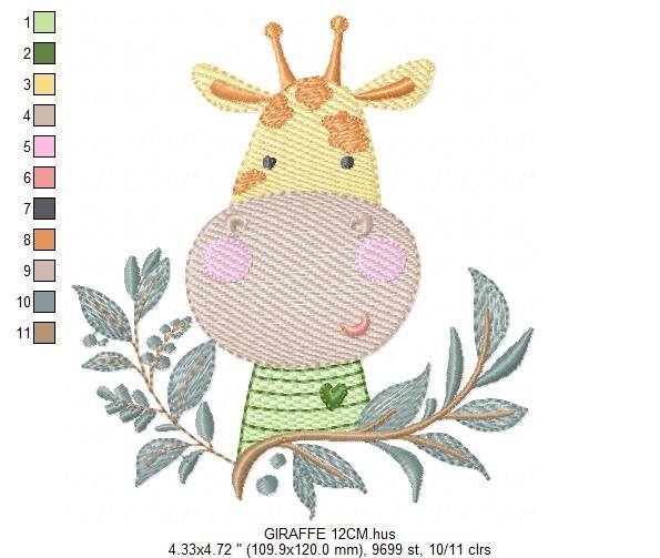 Giraffe with leaves embroidery design - Safari Wild Animal embroidery designs machine embroidery pattern - Instant digital download pes jef Marcia Embroidery