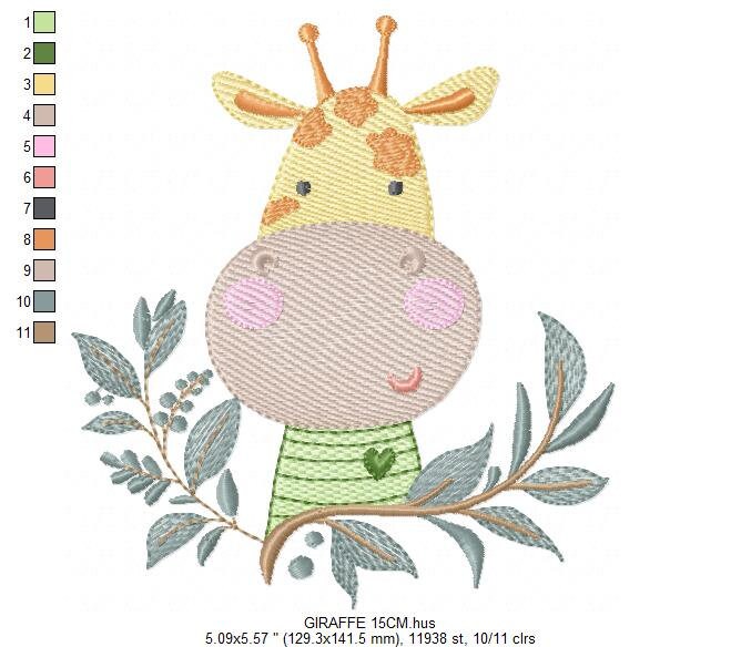 Giraffe with leaves embroidery design - Safari Wild Animal embroidery designs machine embroidery pattern - Instant digital download pes jef Marcia Embroidery