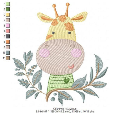 Giraffe with leaves embroidery design - Safari Wild Animal embroidery designs machine embroidery pattern - Instant digital download pes jef Marcia Embroidery