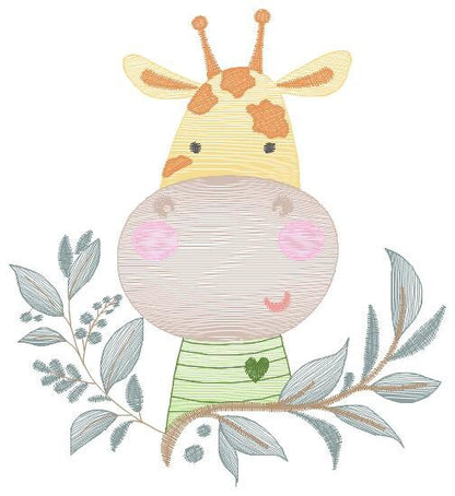Giraffe with leaves embroidery design - Safari Wild Animal embroidery designs machine embroidery pattern - Instant digital download pes jef Marcia Embroidery