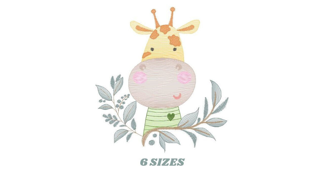 Giraffe with leaves embroidery design - Safari Wild Animal embroidery designs machine embroidery pattern - Instant digital download pes jef Marcia Embroidery