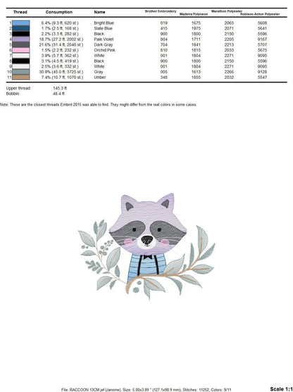 Raccoon embroidery designs - Animal embroidery design machine embroidery pattern - woodland embroidery file - Baby boy embroidery download Marcia Embroidery
