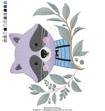 Raccoon embroidery designs - Animal embroidery design machine embroidery pattern - woodland embroidery file - Baby boy embroidery download Marcia Embroidery